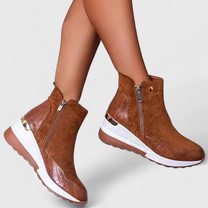 Women's Orthopedic Ankle Boots with Wedge Heel in Brown