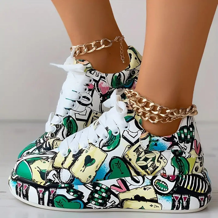 Women's Orthopedic Sneaker with Graphic Print in Green
