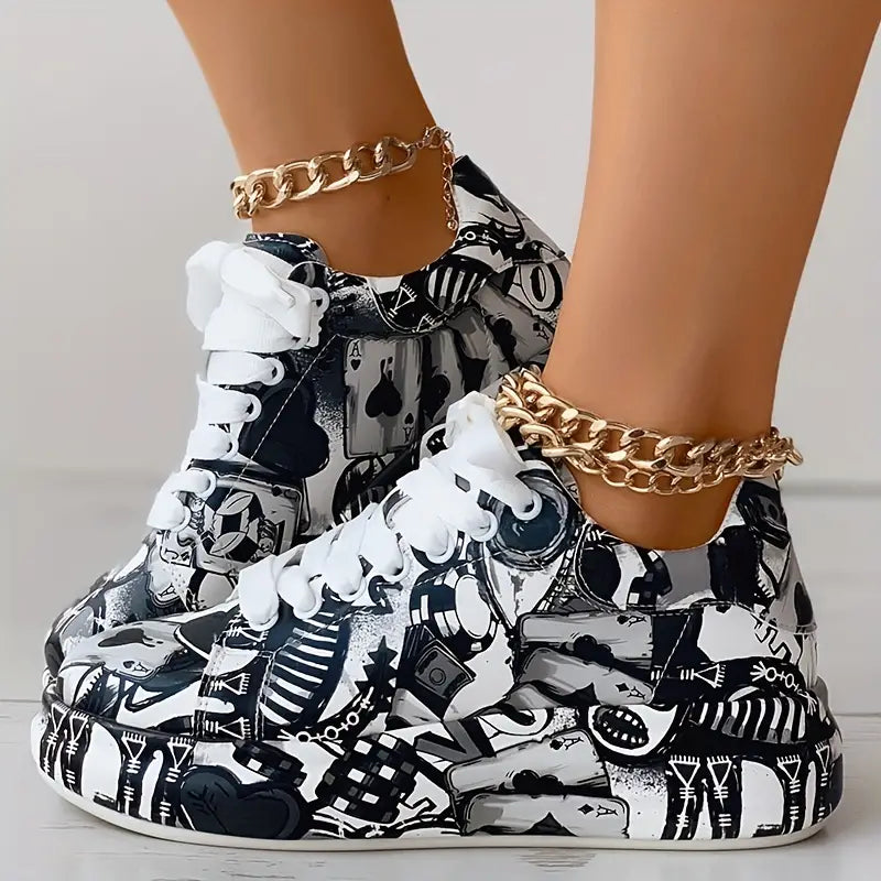 Women's Orthopedic Sneaker with Graphic Print in Grey