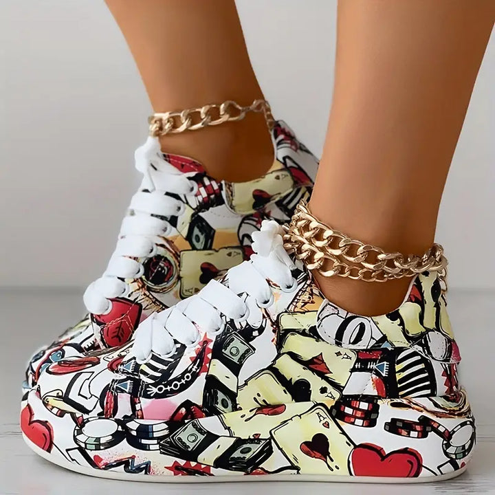Women's Orthopedic Sneaker with Graphic Print in Red
