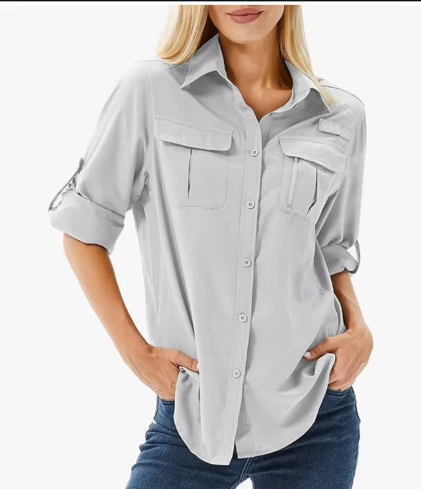 Women's Outdoor Blouse with UPF Sun Protection in Light Grey