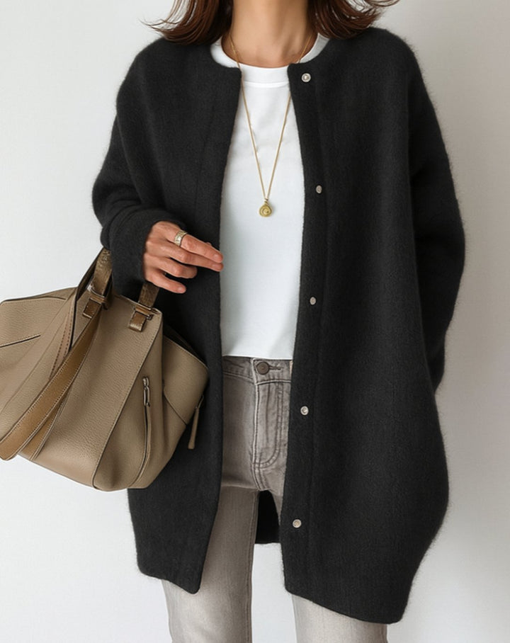 Women's Oversized Button-Front Jumper Dress with Pockets in Black