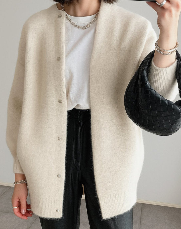 Women's Oversized Button-Front Jumper Dress with Pockets in Cream White
