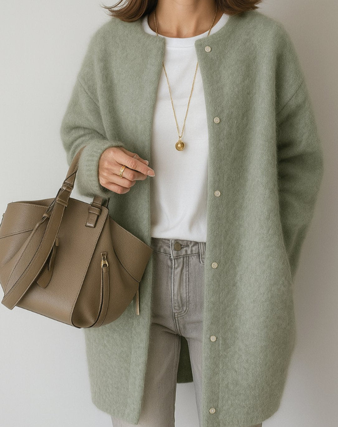 Women's Oversized Button-Front Jumper Dress with Pockets in Green