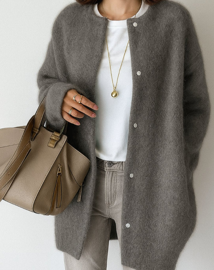 Women's Oversized Button-Front Jumper Dress with Pockets in Grey