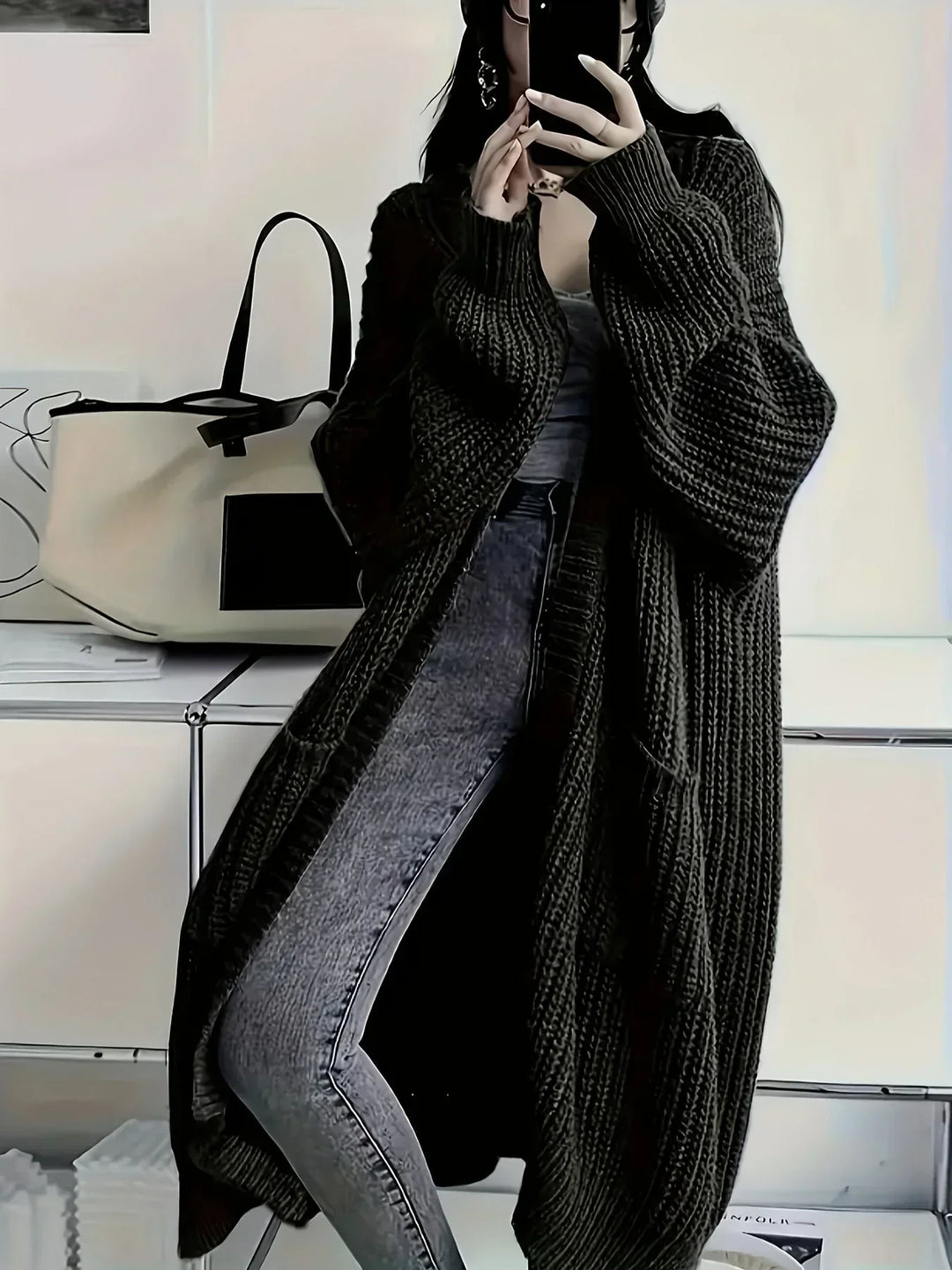 Women's Oversized Cardigan for Autumn Layering in Black