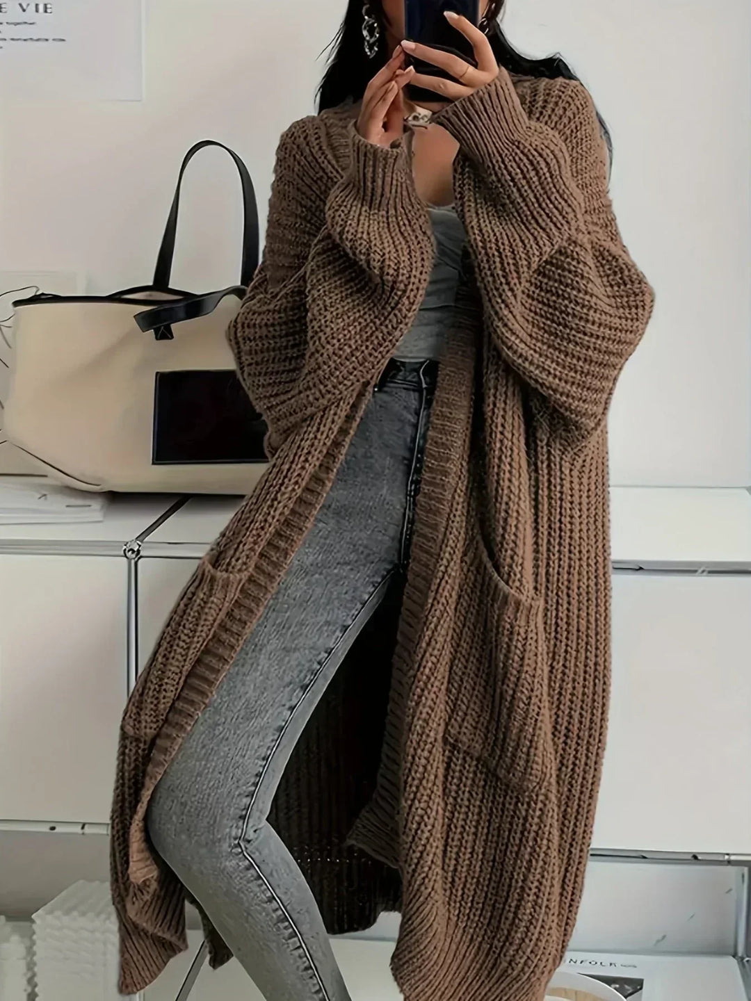 Women's Oversized Cardigan for Autumn Layering in Brown