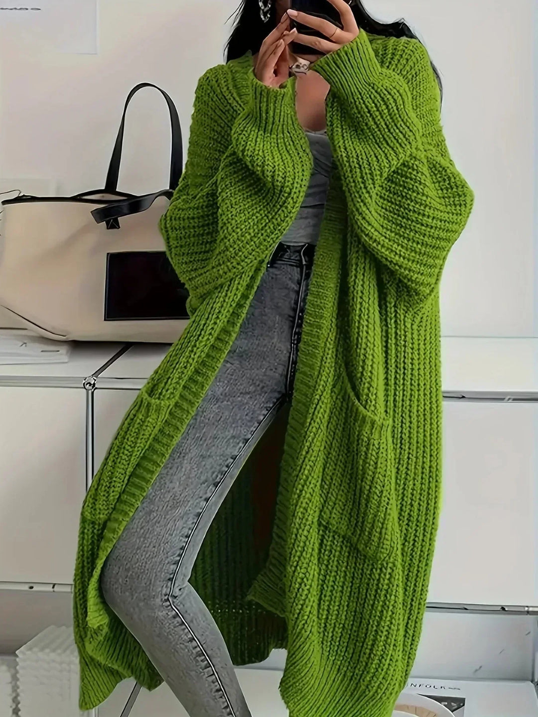 Women's Oversized Cardigan for Autumn Layering in Olive