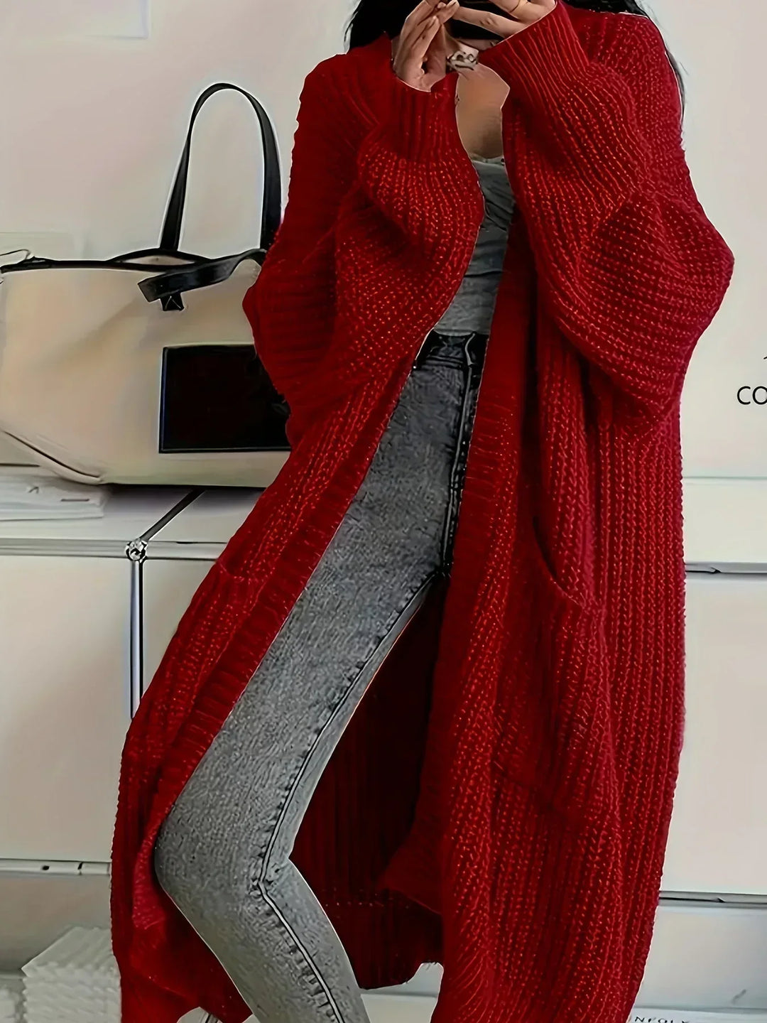 Women's Oversized Cardigan for Autumn Layering in Red