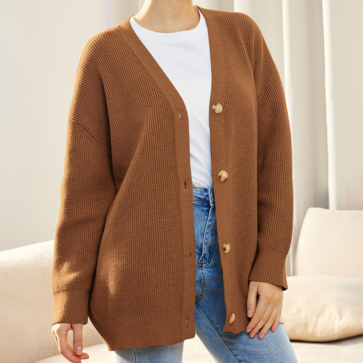 Women's Oversized Cardigan in Chunky Knit in Brown