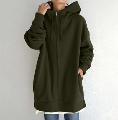 Women's Oversized Cozy Hooded Zip Cardigan in Army Green