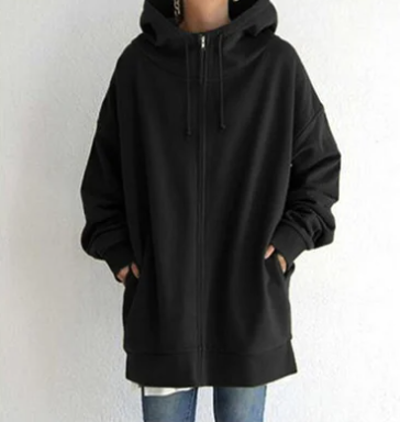 Women's Oversized Cozy Hooded Zip Cardigan in Black