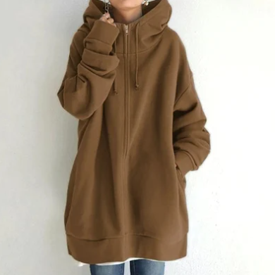 Women's Oversized Cozy Hooded Zip Cardigan in Brown