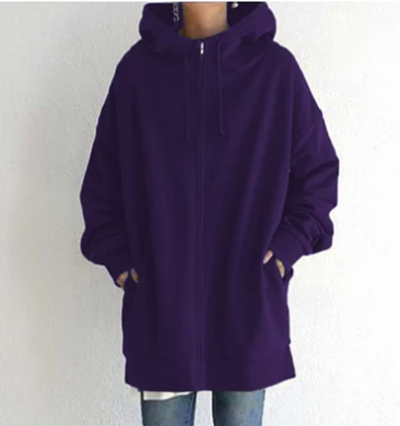 Women's Oversized Cozy Hooded Zip Cardigan in Dark Purple