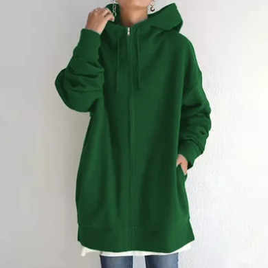 Women's Oversized Cozy Hooded Zip Cardigan in Green
