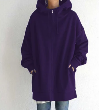 Women's Oversized Cozy Hooded Zip Cardigan in Purple