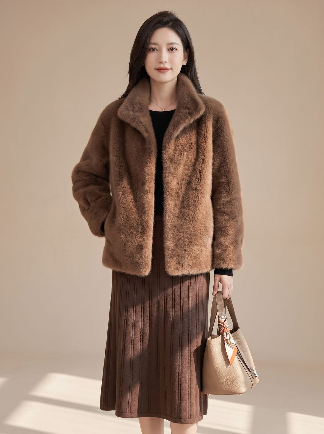 Women's Oversized Faux Fur Trench Coat (2)