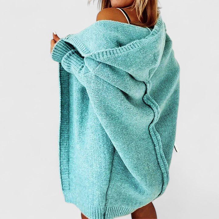 Women's Oversized Knit Cardigan with Hood in Blue