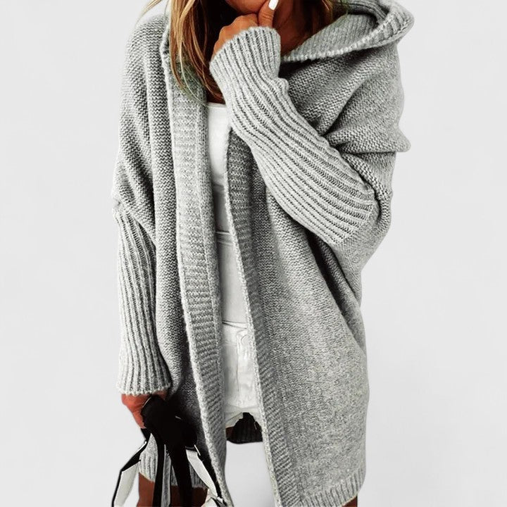 Women's Oversized Knit Cardigan with Hood in Grey
