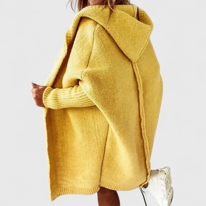 Women's Oversized Knit Cardigan with Hood in Yellow