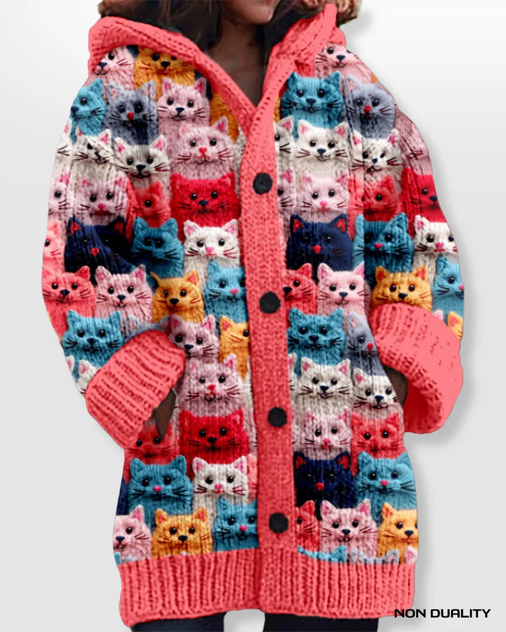 Women's Oversized Knit Cardigan with Playful Charm