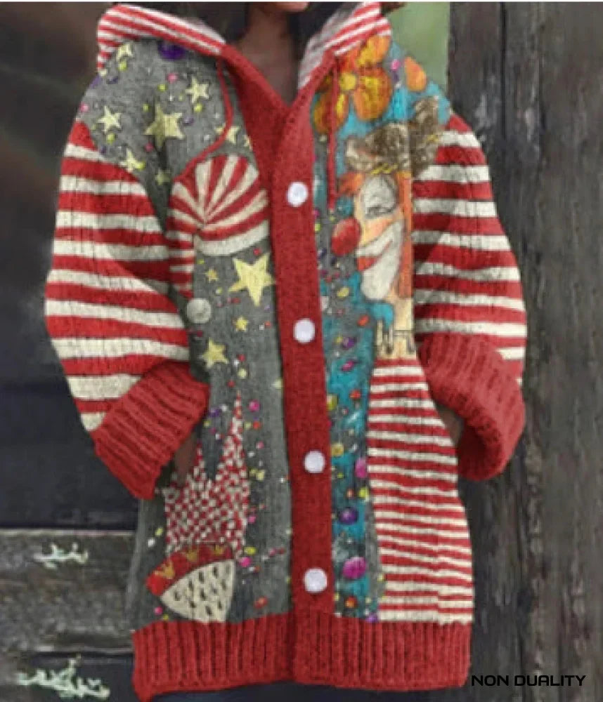 Women's Oversized Knit Cardigan with Playful Charm in Entwurf 2