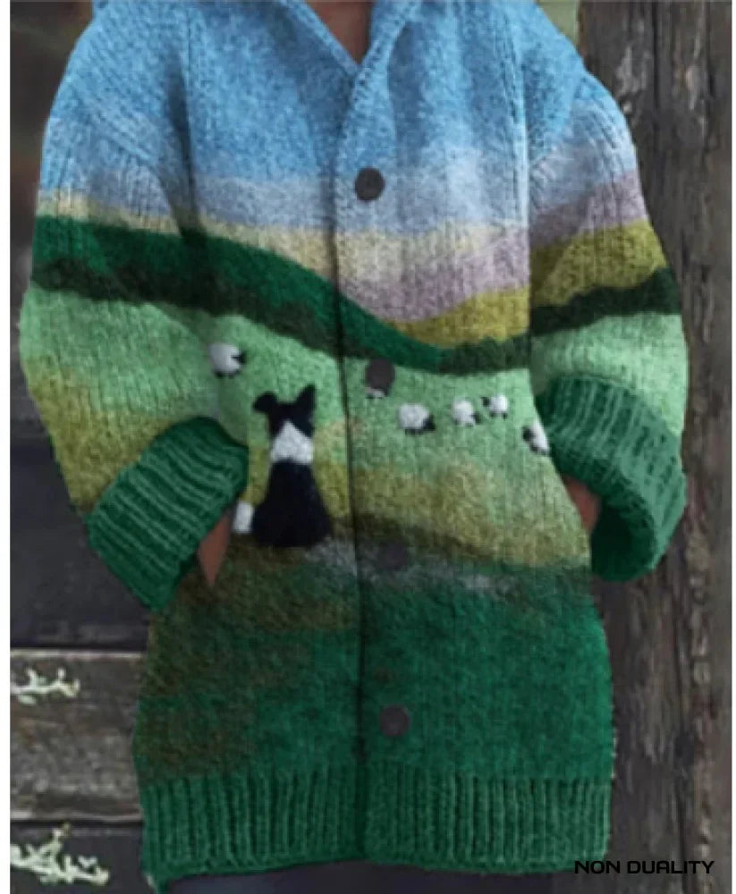 Women's Oversized Knit Cardigan with Playful Charm in Entwurf 4