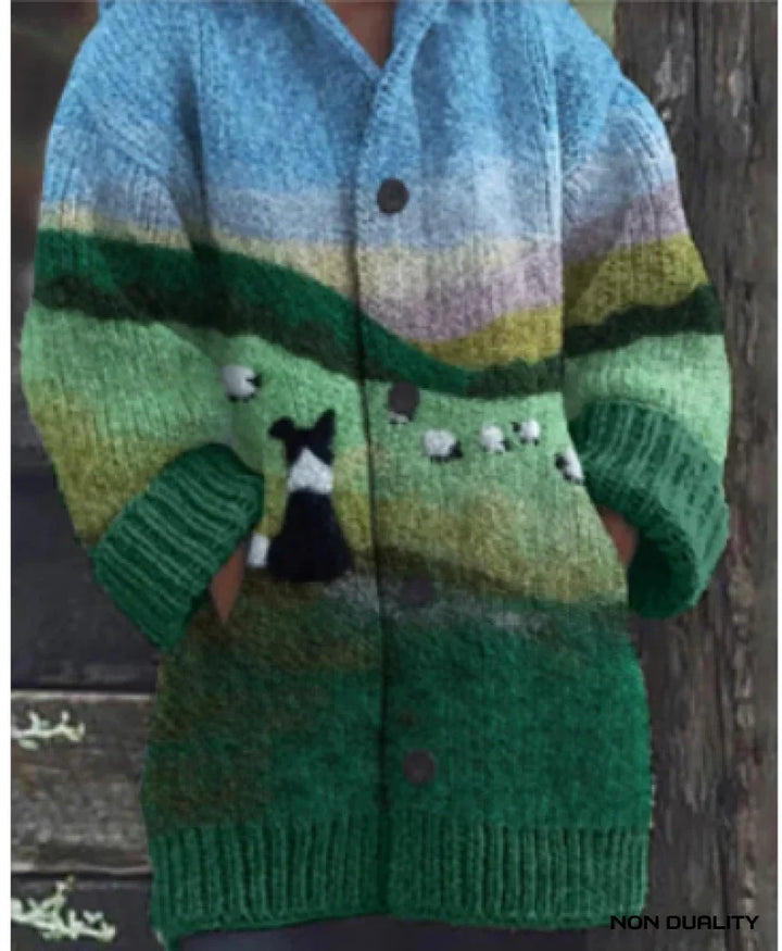 Women's Oversized Knit Cardigan with Playful Charm in Entwurf 4