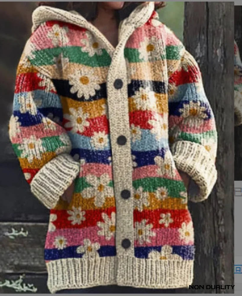 Women's Oversized Knit Cardigan with Playful Charm in Entwurf 7