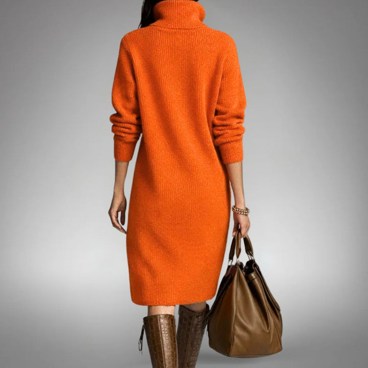 Women's Oversized Knit Midi Dress for Autumn in Orange 3