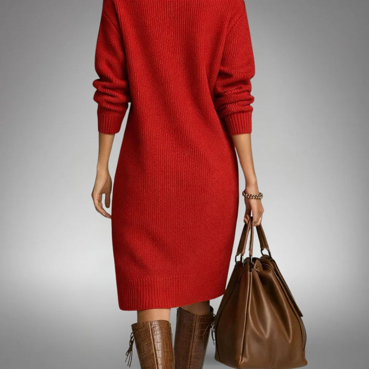Women's Oversized Knit Midi Dress for Autumn in Orange 4