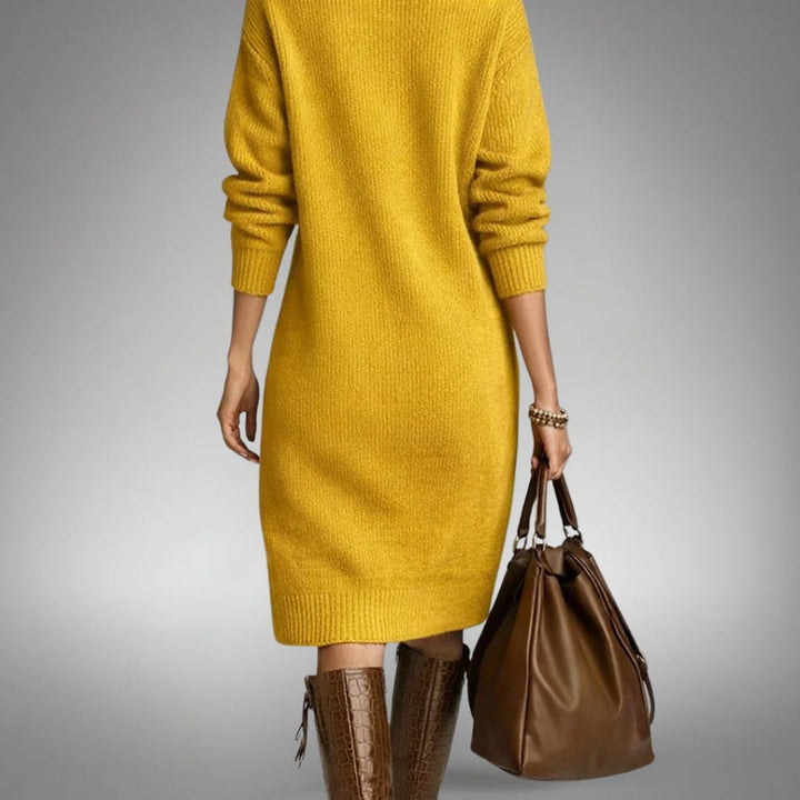 Women's Oversized Knit Midi Dress for Autumn in Orange 7