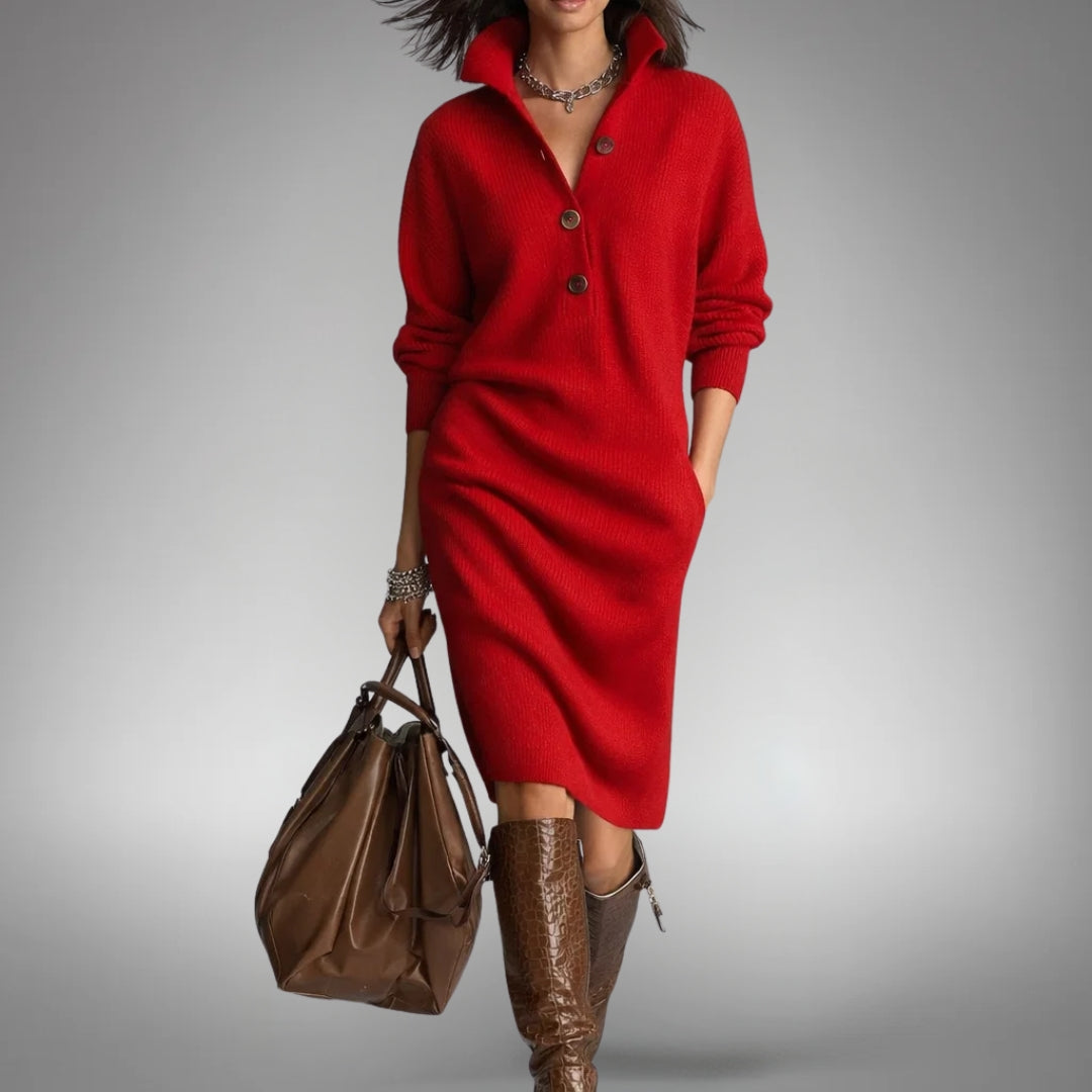 Women's Oversized Knit Midi Dress for Autumn in Red