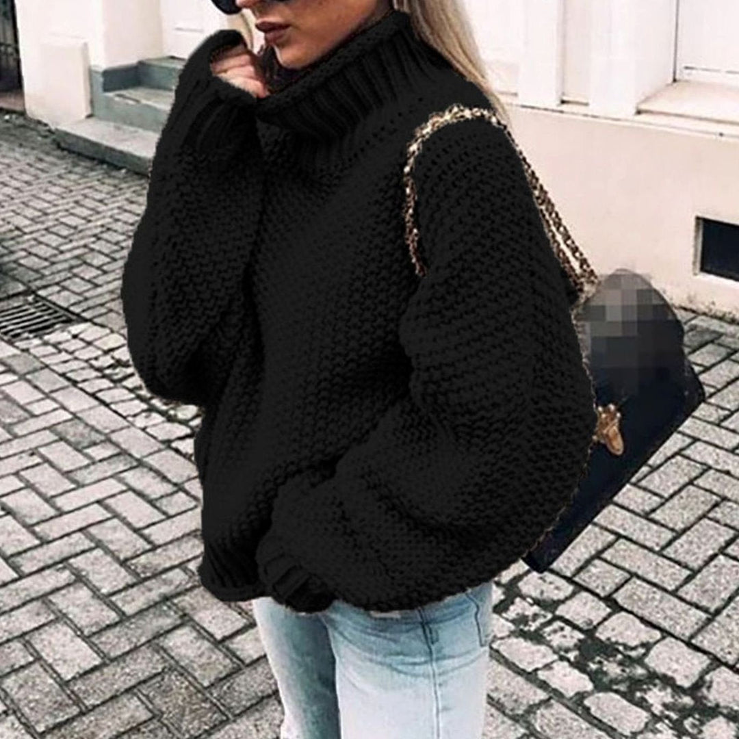 Women's Oversized Knit Turtleneck Jumper in Black