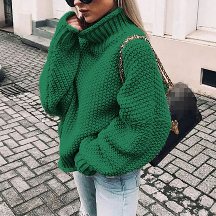 Women's Oversized Knit Turtleneck Jumper in Green