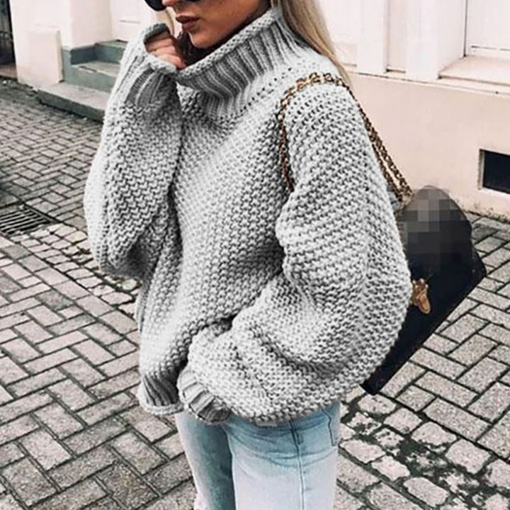 Women's Oversized Knit Turtleneck Jumper in Grey