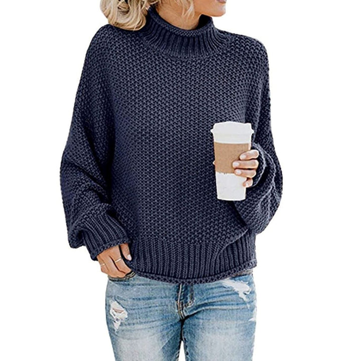 Women's Oversized Knit Turtleneck Jumper in Navy