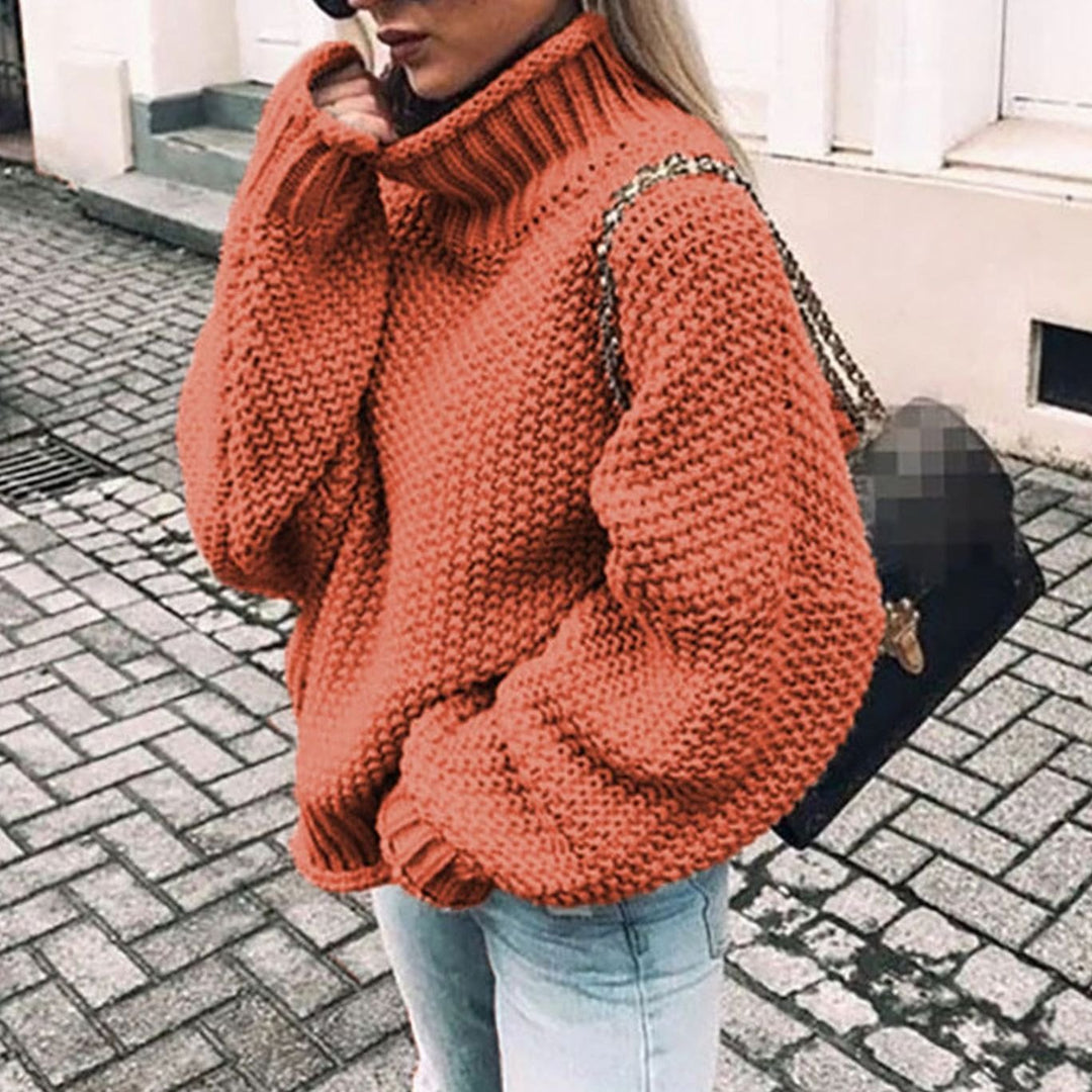 Women's Oversized Knit Turtleneck Jumper in Orange