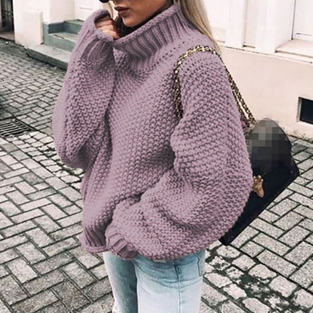 Women's Oversized Knit Turtleneck Jumper in Purple