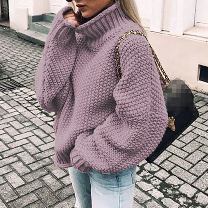Women's Oversized Knit Turtleneck Jumper in Purple