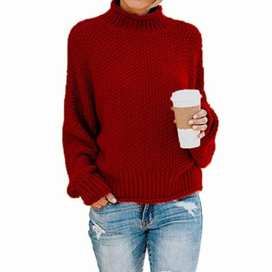 Women's Oversized Knit Turtleneck Jumper in Red