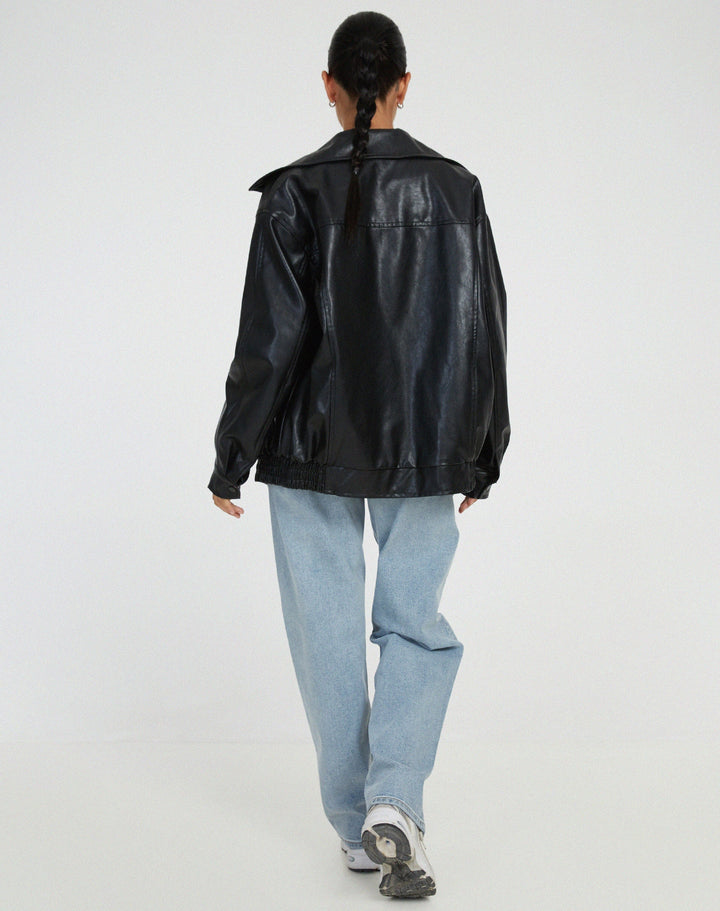 Women's Oversized Leather Jacket for Autumn (6)