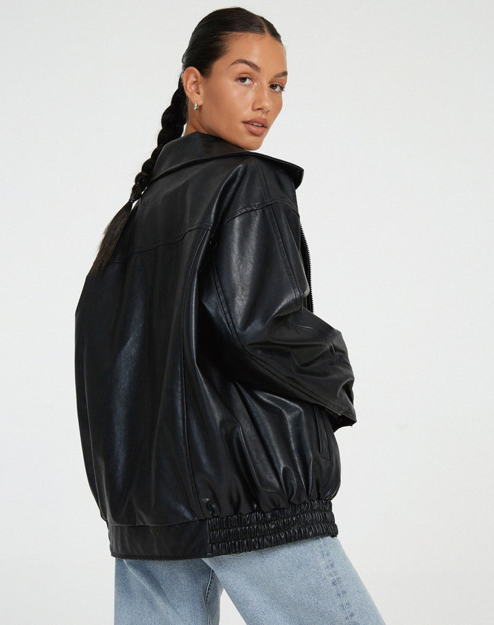 Women's Oversized Leather Jacket for Autumn (8)