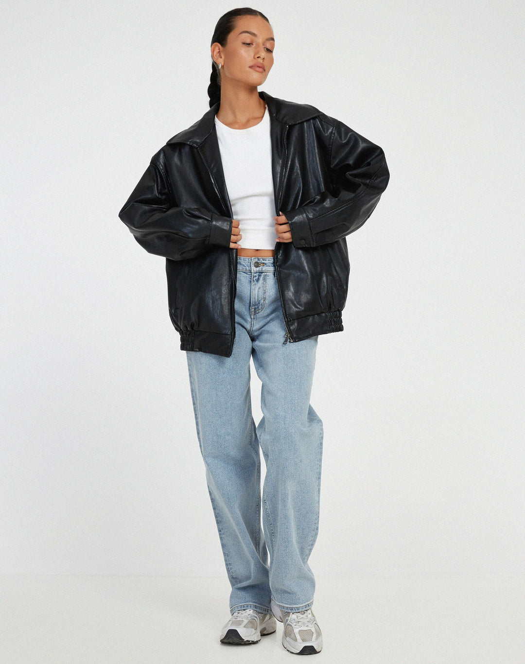 Women's Oversized Leather Jacket for Autumn in Black