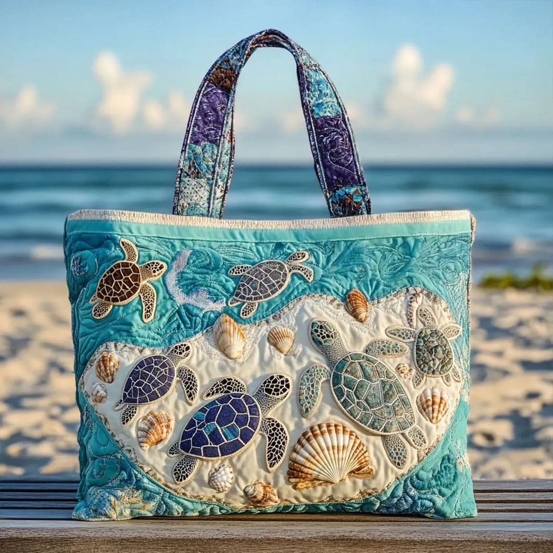 Women's Padded Tote Bag with Ocean Design in Blue