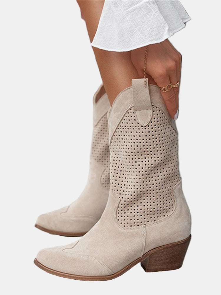 Women's Perforated Leather Ankle Boots (2)
