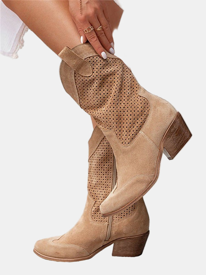 Women's Perforated Leather Ankle Boots (6)