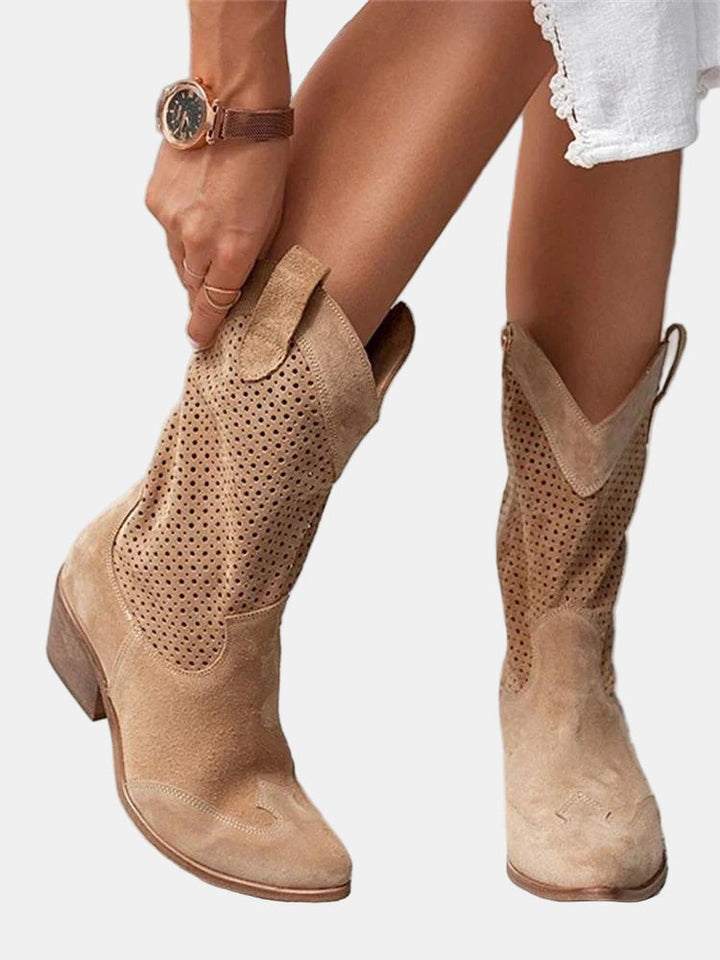 Women's Perforated Leather Ankle Boots in Brown