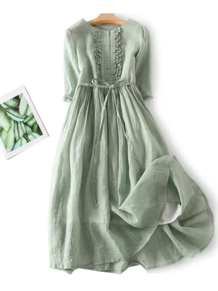 Women's pleated linen maxi dress in Green