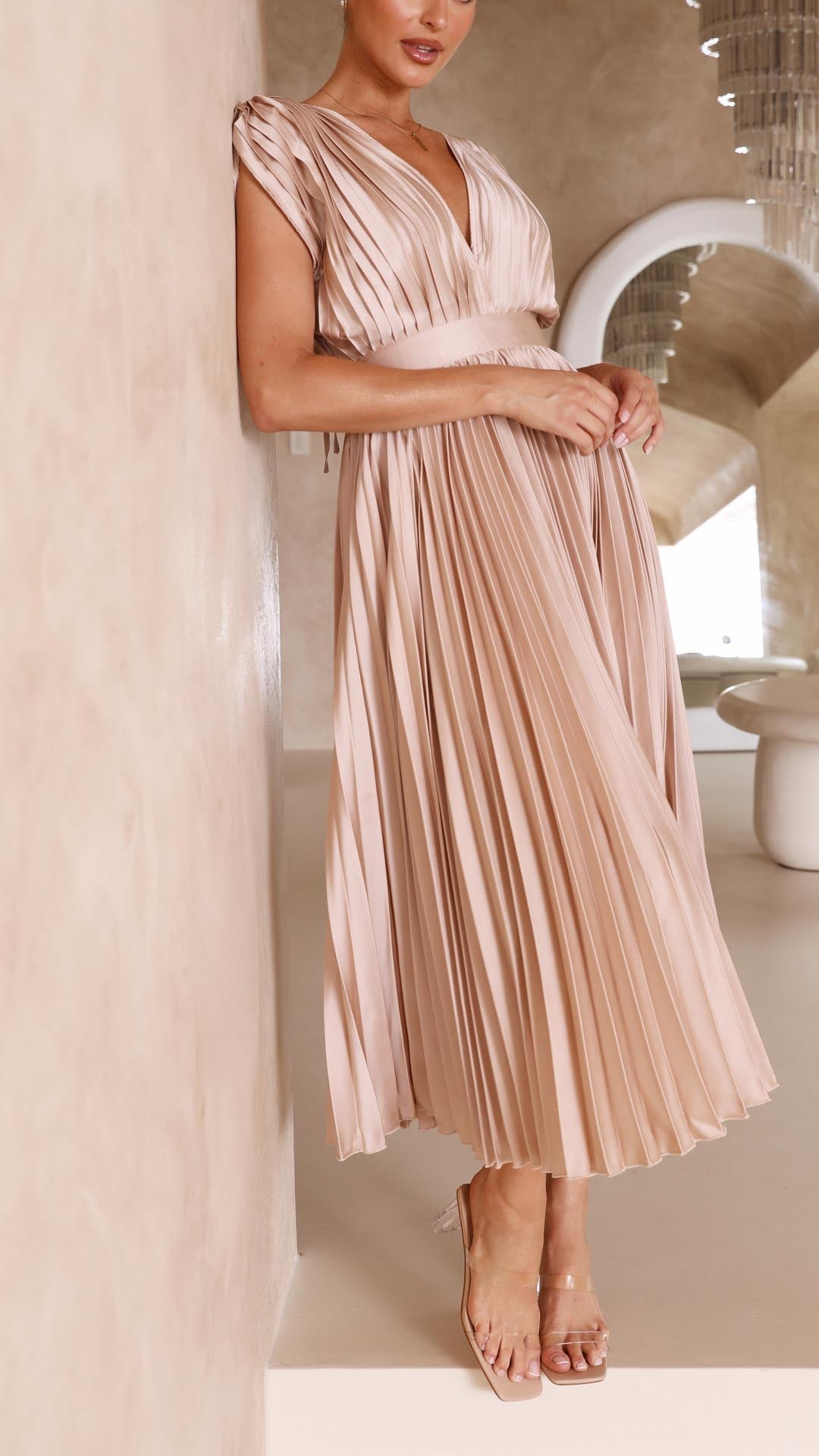 Women's Pleated V Neck Midi (6)